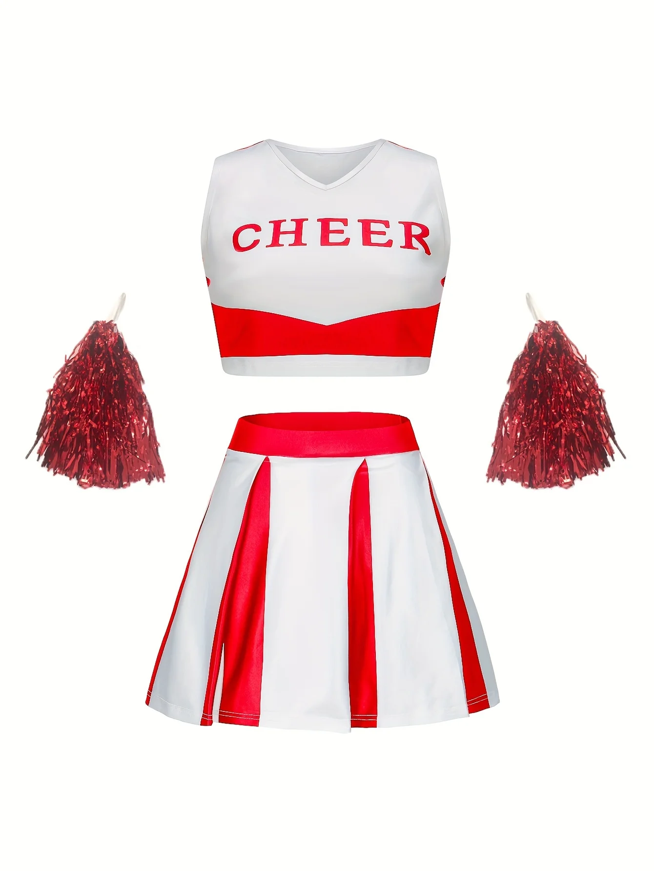 

Holiday Party Cute Cheerleader Athletic Skirt Suit Girls Kids Homecoming Season Performance Costume Send Pom Pom