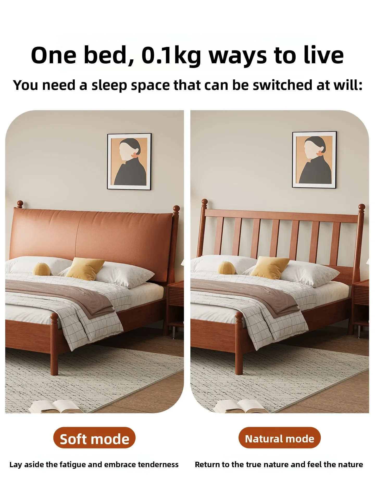 Solid wood bed 1.8 meters double bed retro soft bag master bedroom large bed antique removable and washable leather backrest