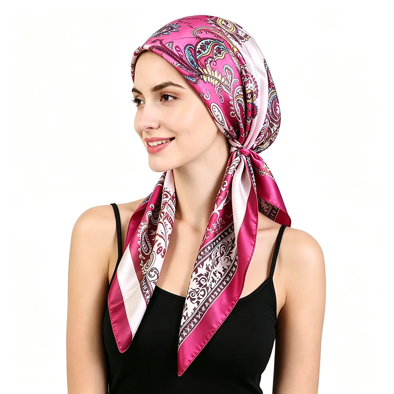 Neuer Damen-Doppelschicht-Paisley-Satin-Instant-Hijab-Schal-Turban, muslimische Kopfbedeckung für Frauen, Chemotherapie-Mütze, Haarausfall-Abdeckung, Kopfwickel, Banda – Detail 9