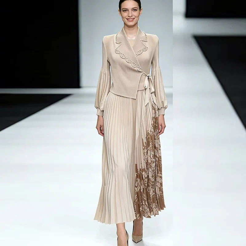 

Новое плиссированное платье Miyake 2026 года, средней длины, модное, тонкое, элегантное, в стиле «нежный ветер», для женщин Ближнего Востока и Европы, эластичное, больших размеров