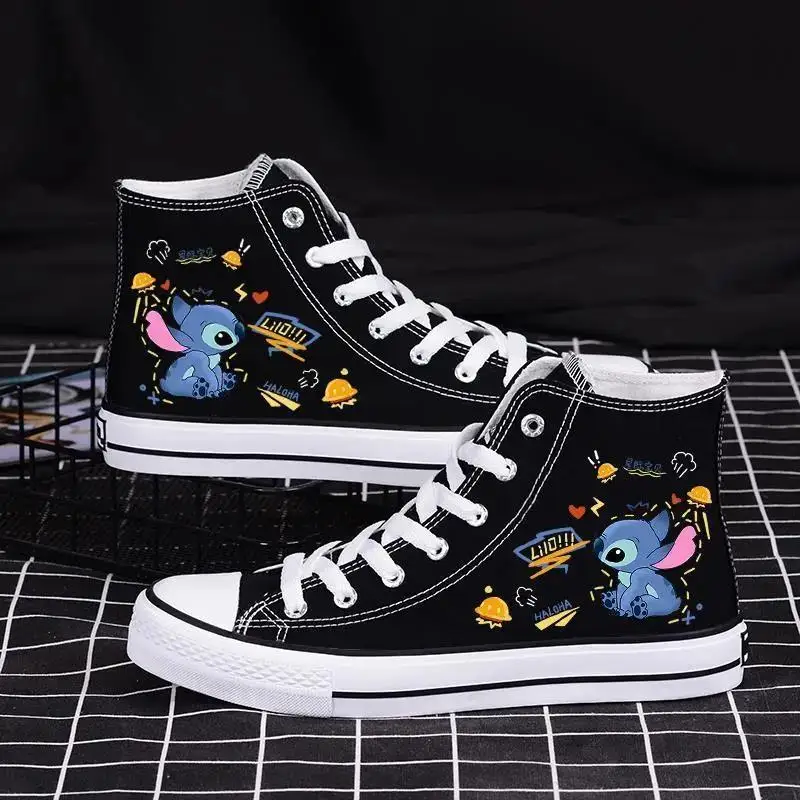 Lilo & Stitch Canvas Shoes Disney Anime Stitch Sport Shoes Angel Basket Shoes Kids Tennis Shoes Couple High-Top Casual Sneakers