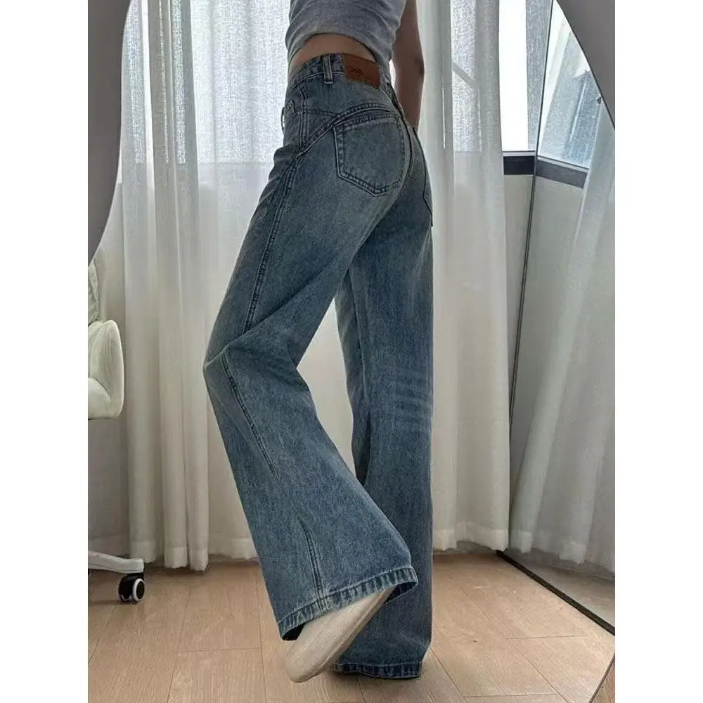 

Женские джинсы-клеш в стиле ретро, широкие, удлиненные, из денима, повседневные, из смесового хлопка и полиэстера