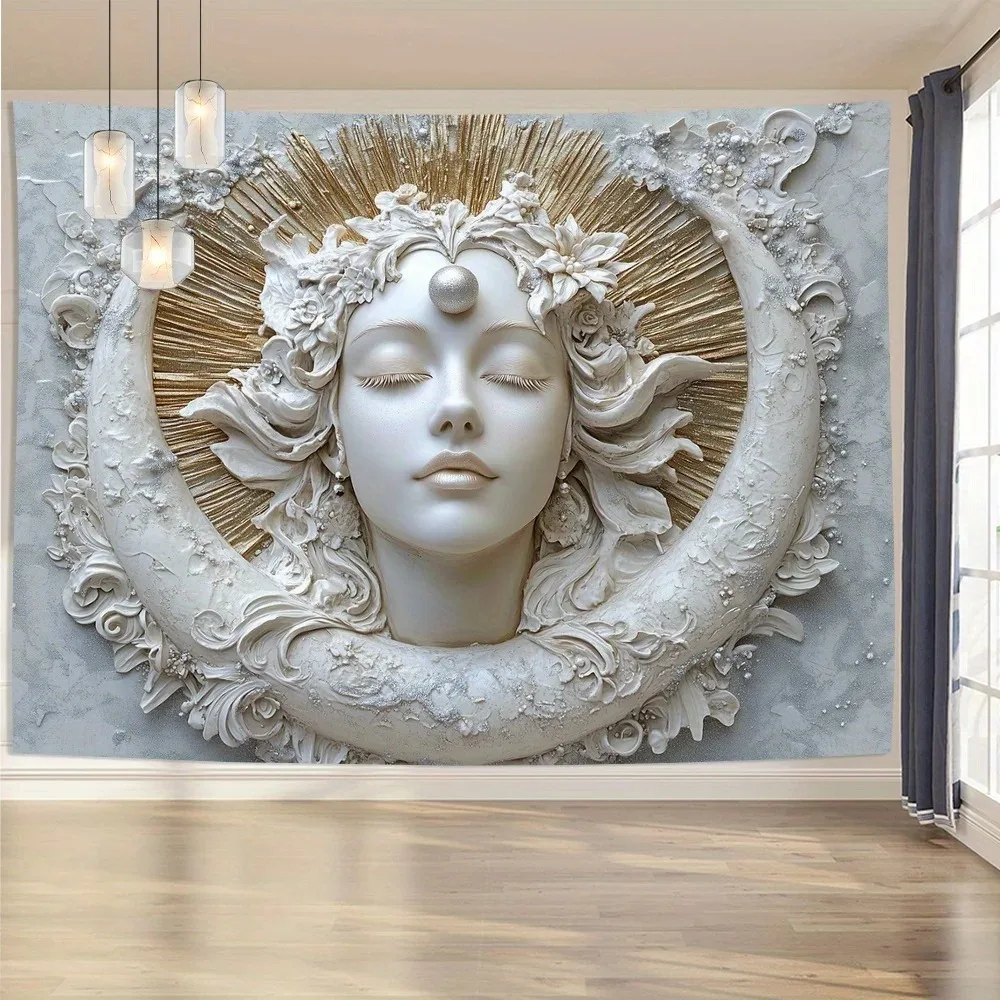 Mondgöttin-Thema, visuelle Effekte, bedruckter Wandteppich, Kunst, Schlafzimmer, Wohnzimmer, Schlafsaal, Dekoration