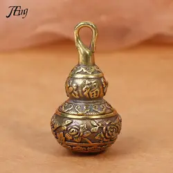 Brass Chinese Letters Blessing Lotus Gourd Charms Copper Lucky Car Key Chain Pendants Pill Box Medicine Case Container Bottle