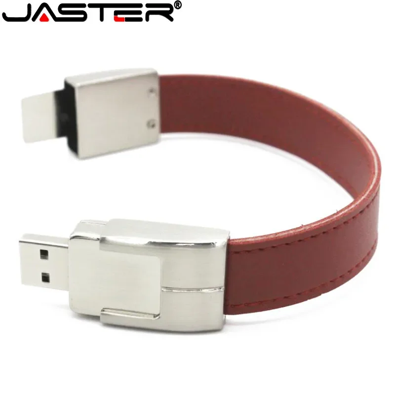 JASTER Fashion Creative Leather Wrist USB 2.0 Flash Drive 32gb Leather and Metal Keychain 16gb 64gb Pen Flash Drive Memory Stick