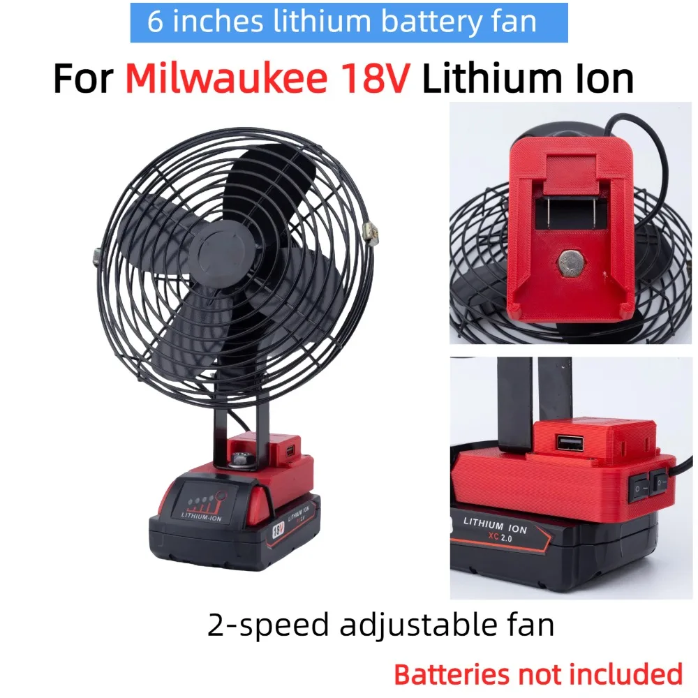 

Portable fan with USB charging For Milwaukee 18V Lithium Ion interface,for home and outdoor camp fan(Excluding batteries)