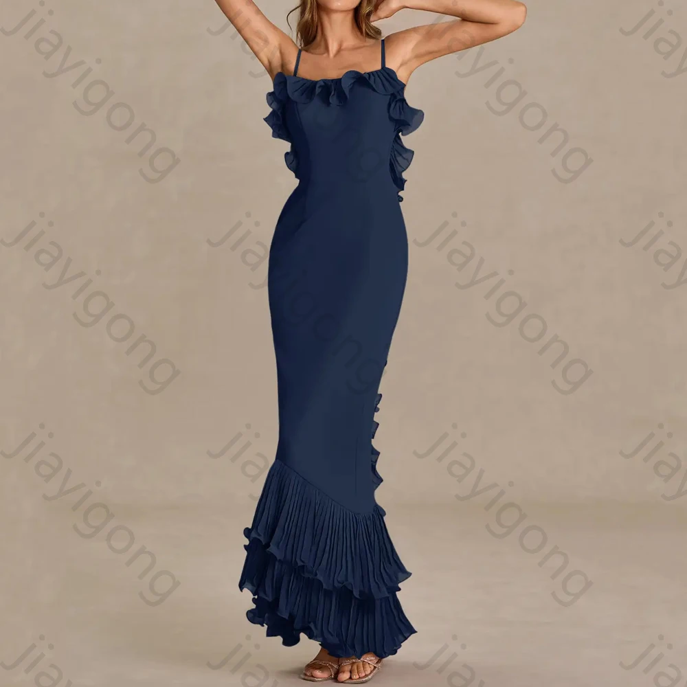 Elegante Spaghettiträger, ärmellose Abendkleider, sexy, gerüschtes Promi-Kleid, exquisites, hochwertiges Abschlussball-Partykleid, individuell gestaltet
