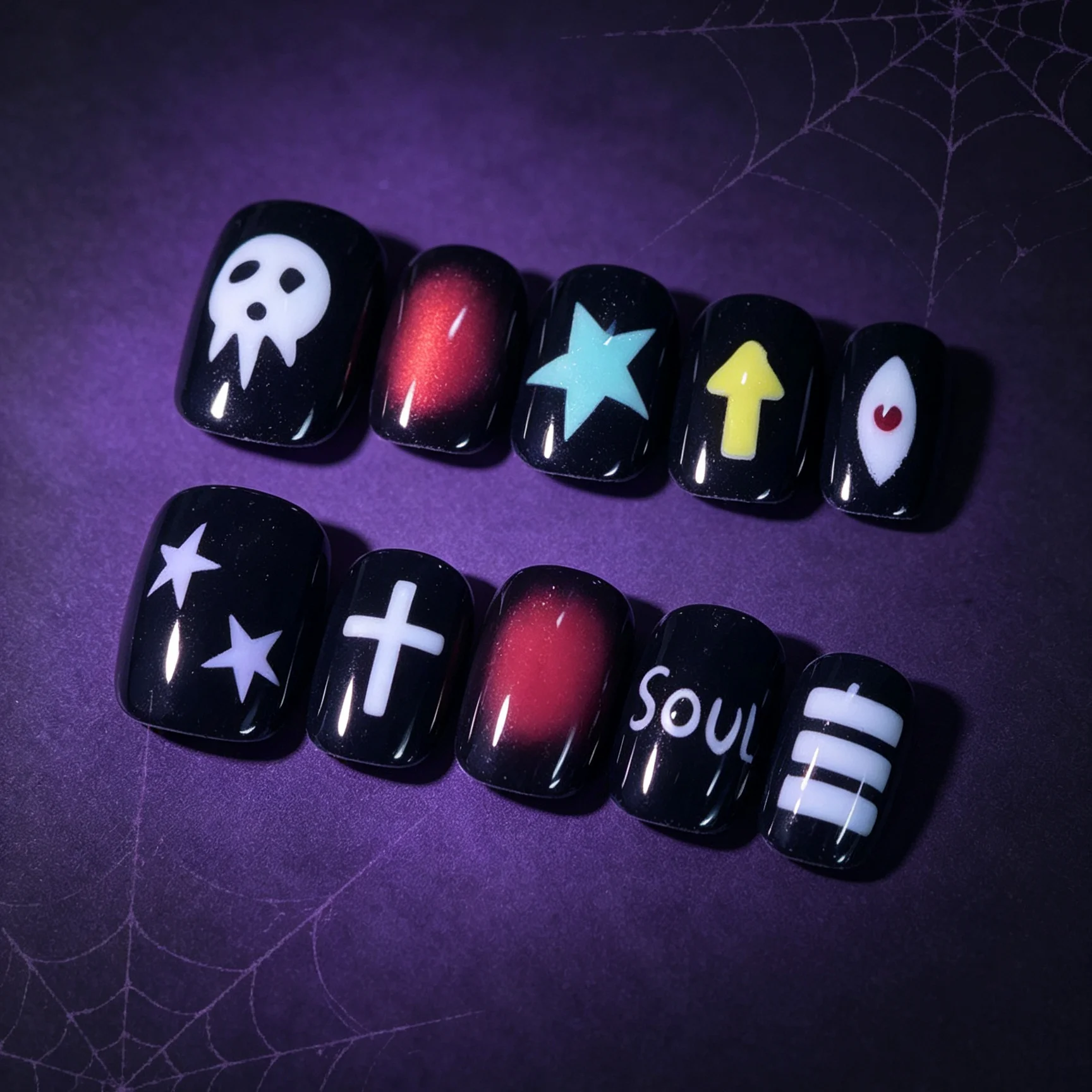 10 Handmade Pressed Short Square Round Nails, Beautiful Fake Nails, Halloween Fun and Cute Soul, Suitable for Women to Use