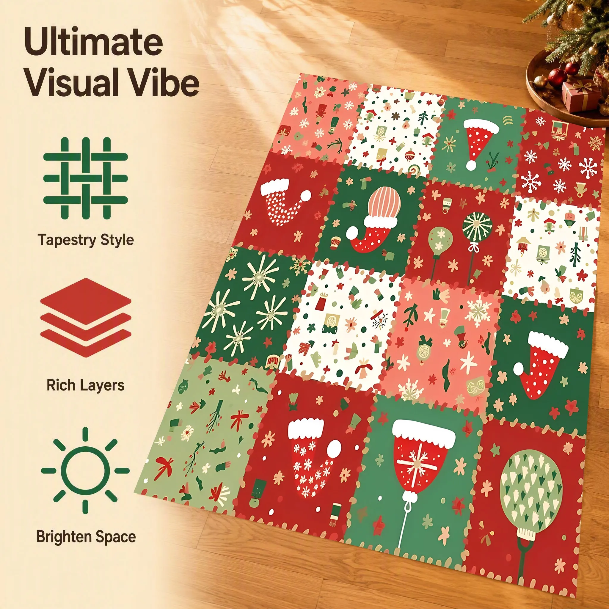 #   Christmas Hat, Snowflake Gloves, Patchwork, Childlike Style, Christmas Living Room, Bedroom, Bedside Rug, Warm Atmosphere, Autumn and Winter Soft Furnishings, Velvet Rug