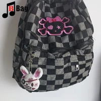 Harajuku mujeres chica lindo pequeño cráneo entramado bolsos de hombro mochila estudiantes mochilas de gran capacidad bolsa de libros bolso de ordenador