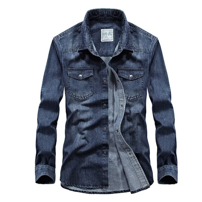 

#4609 Spring Autumn Vintage Blue Denim Shirts Mens Long Sleeve Slim Fit Jeans Shirt Men Plus Size 4XL Loose Men's Shirt