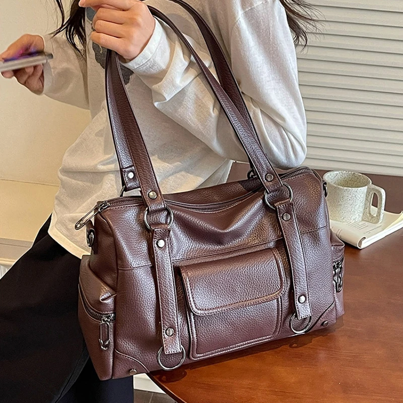 Umhängetasche mit mehreren Taschen, Damen-Einkaufstasche mit großem Fassungsvermögen, lässige Vintage-Tragetasche, leichte, vielseitige Einkaufshandtasche für den Arbeitsweg – Detail 12