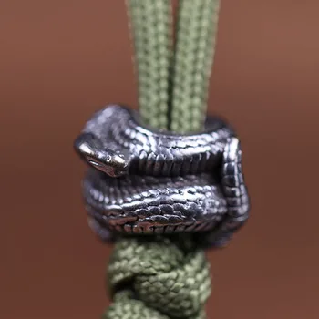 검은 황동 방울뱀 칼 비즈 DIY EDC 우산 밧줄 매는 밧줄 Paracord 팔찌 뱀 펜던트 쥬얼리 야외 액세서리