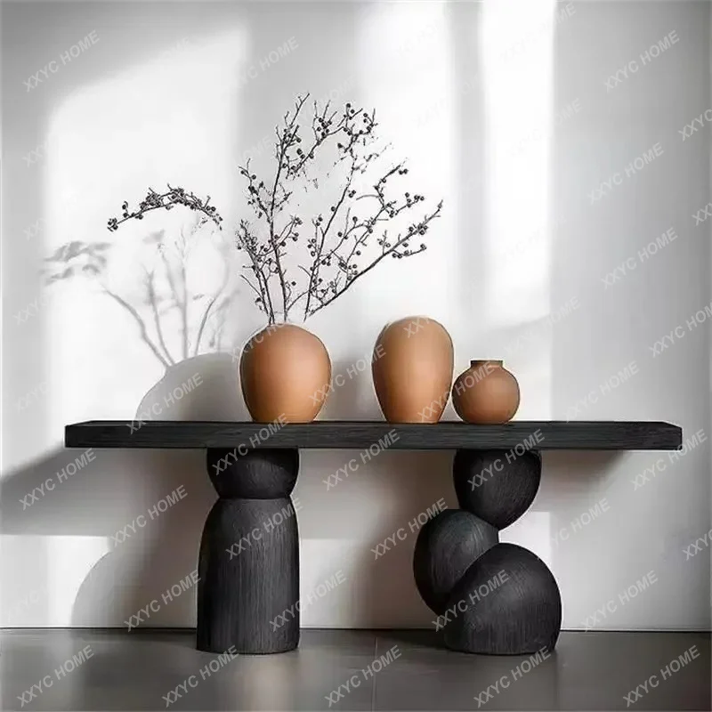 XXMedieval wabi-sabi wind solid wood entrance table art, entrance entrance platform against the wall, decorative desk