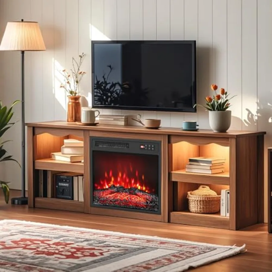 18 inserts de cheminée électrique avec conception encastrée pour une utilisation intérieure avec 7 effets de couleur de flamme réalistes, télécommande 8-Hou