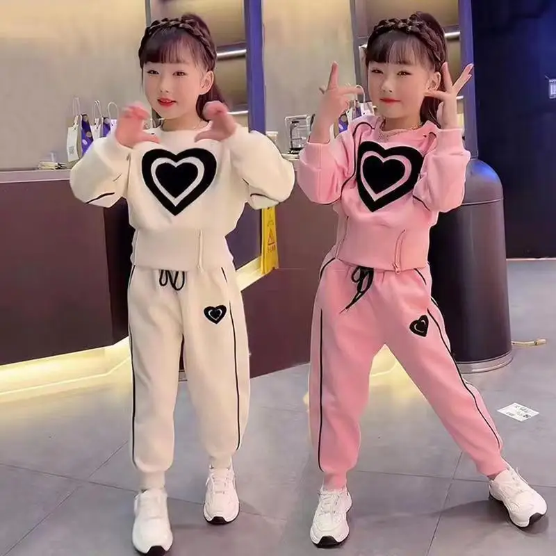 Girls Clothing  Sets Kids Casual Sweatshirt+pant 2pcs Suit 2023 Spring Autumn Tracksuit Children\'s Thicken Printing  Sportswear