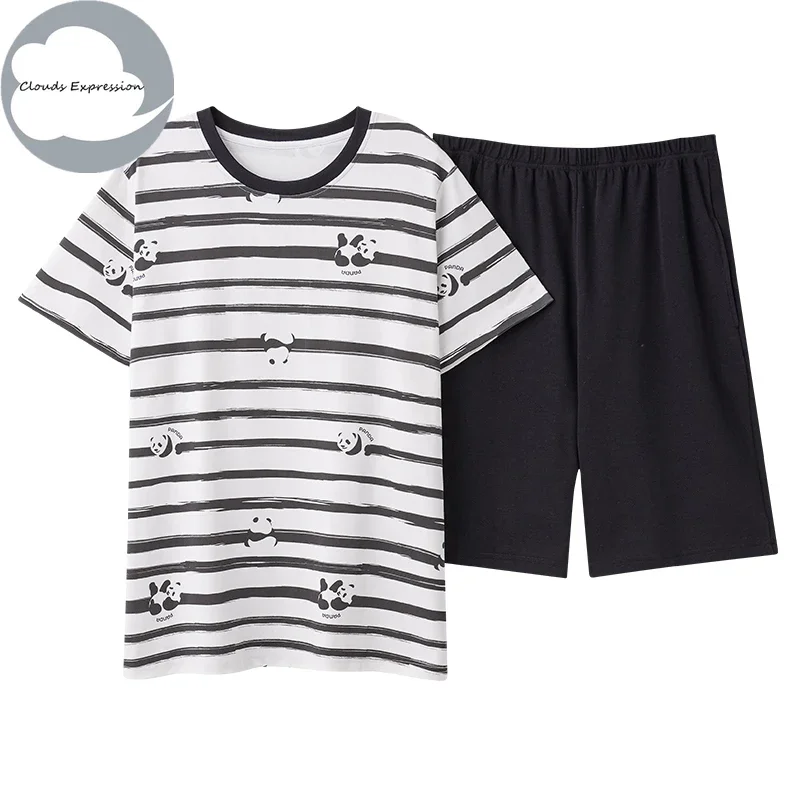

SUMMER L-5XL Cartoon Panda Pjs Short-sleeved Men's Pajama Sets Male Pyjamas Loungewear Nightwear Sleepwear Homewear PJ Fashion