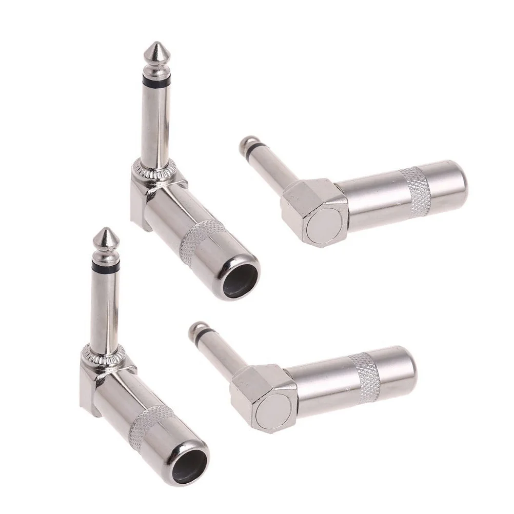 

4pcs 90 Degree Right Angle Mono Plug For Electric Guitar Connecting Line Durable Audio Equipment Connector Microphone Adapter