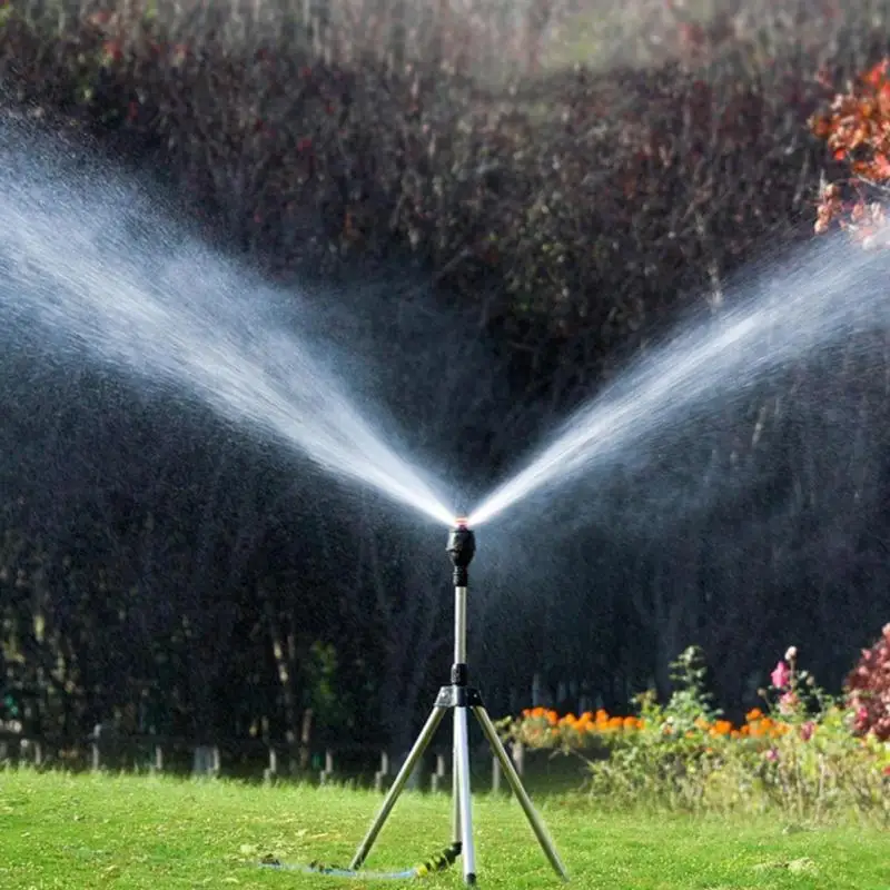 360 Degree Rotation Irrigation Sprinkler Head With Tripod Telescopic Support Automatic Rotating Sprayer Garden Watering Sprayer