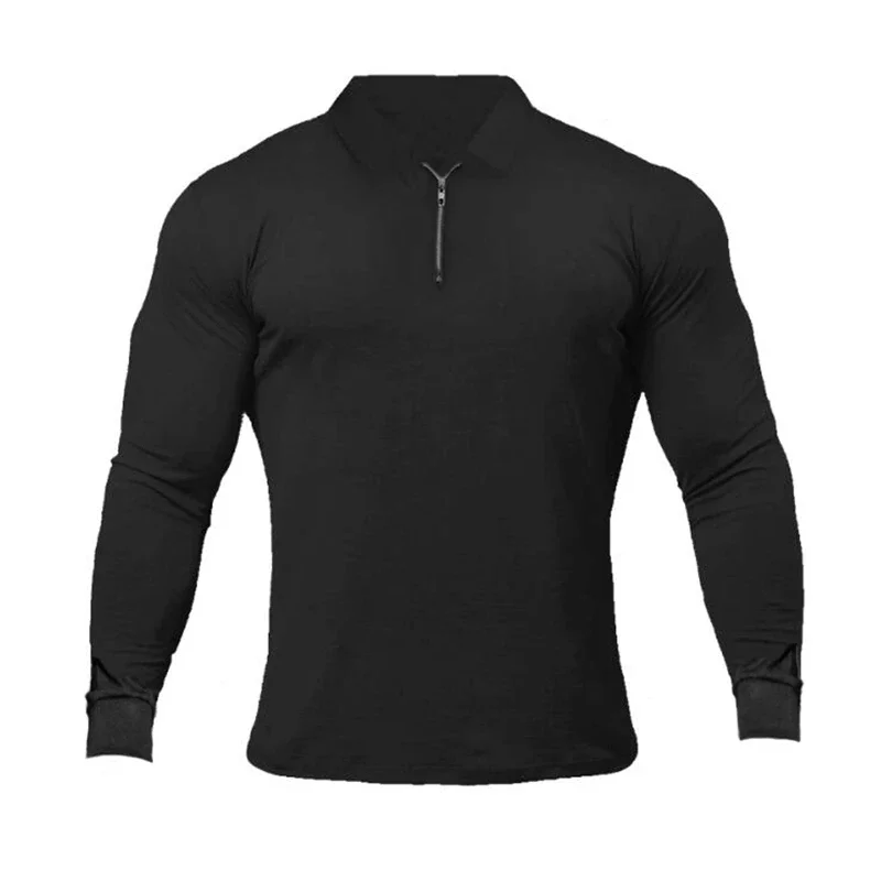 Polo Shirt Solid color Long Sleeve Casual Men Fashion Slim Fit Fitness Bodybuilding Men\'s Polo Shirt Autumn Cotton polosshirt