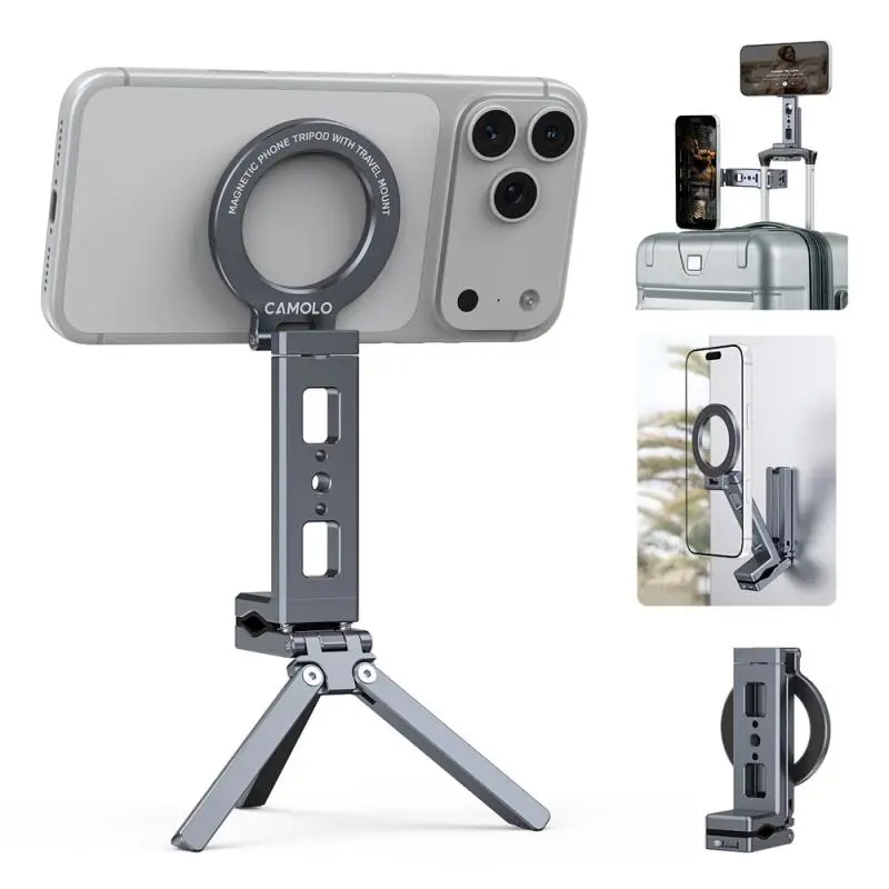 Dwustronny magnetyczny uchwyt na telefon z klipsem, statyw biurkowy do iPhone 17/16/15/14 Pro, idealny do ćwiczeń, vlogów, podróży samolotem. — zdjęcie produktu 7
