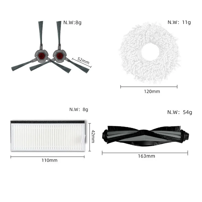 A005-Robot aspirador de pó com escova lateral escova principal mop filtro limpeza peças reposição acessórios para ecovacs deebot