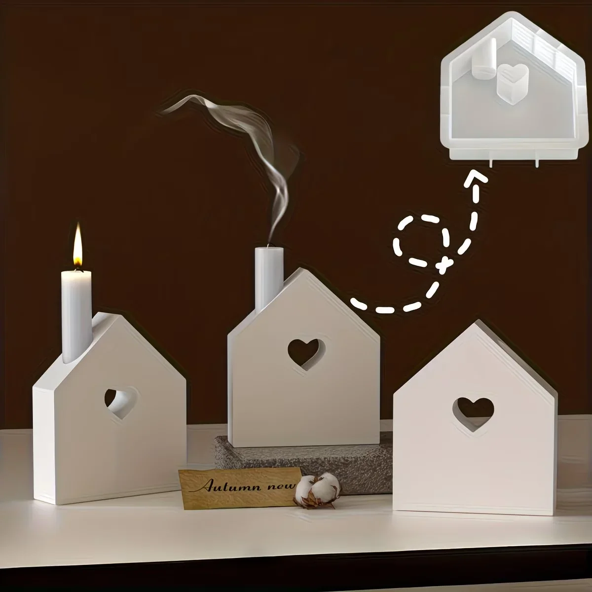 

3D-форма из силикона для эпоксидной смолы в виде пустого сердца-домика, подсвечник, формы для литья из глины и гипса, формы для цветочных горшков