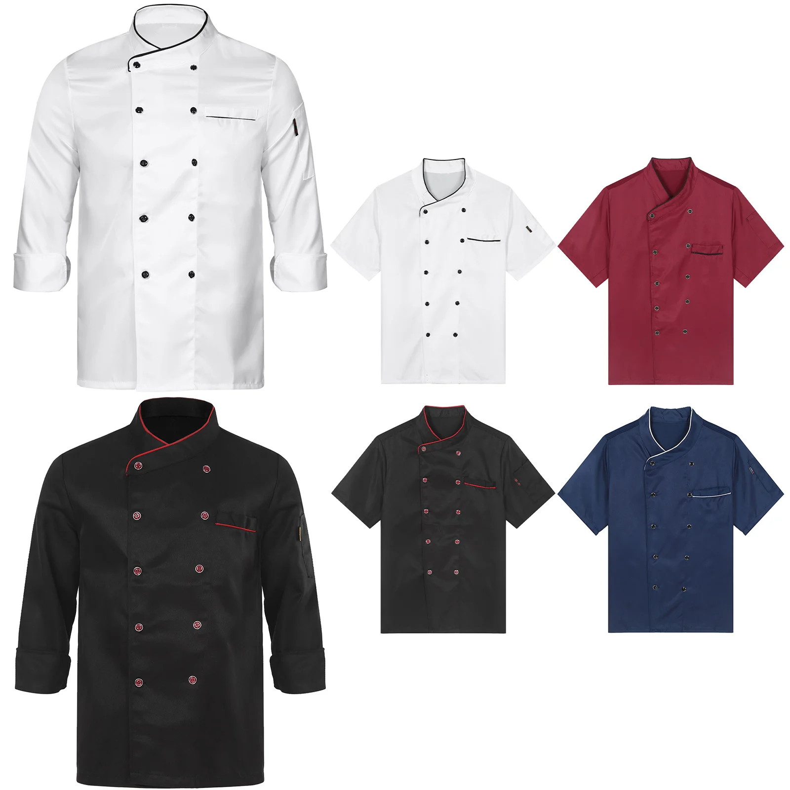 Mens Womens Unisex Chef Shirt Double-Breasted Chef Coat Cooks Jacket Hotel Restaurant Canteen Kitchen Cooking Tops Work Uniform