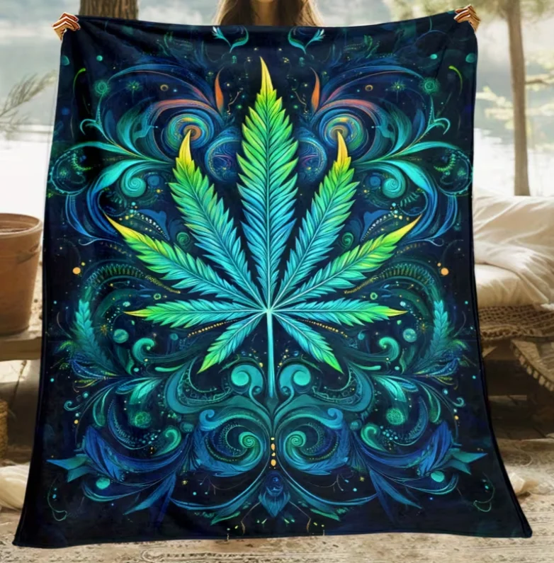 1pc Leaf Pattern HD Print Blanket Flannel Throw for Sofa, Bed, Travel, Livingroom, Office, Couch and Javascript Bed Blanke