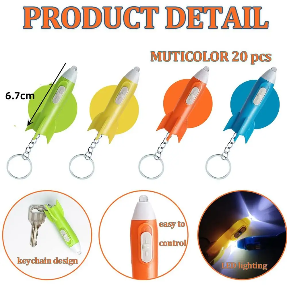 10-50Pcs Finger Flashlight Rocket Keychain Space Keychain LED Mini Flashlight Key Ring Plastic Rocket Keychain Party Child
