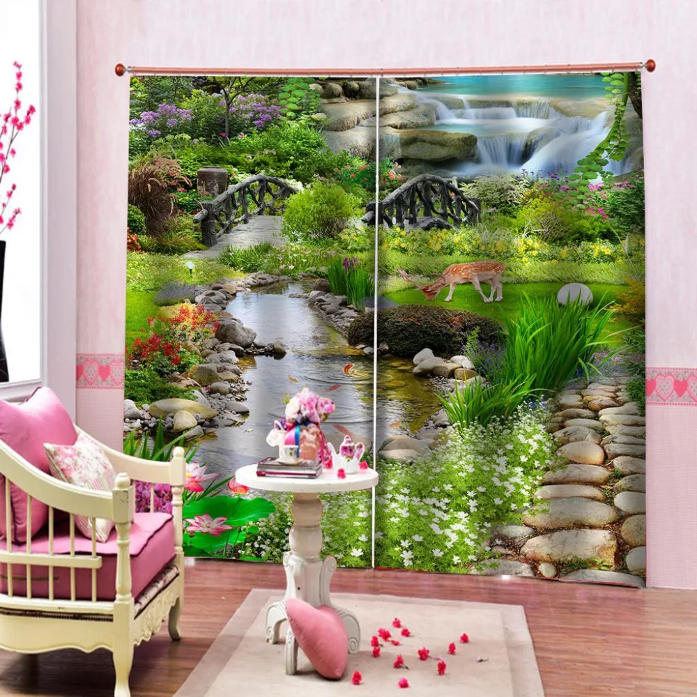 

Beautiful Photo Fashion Customized 3D Curtains green liver water fish louts curtains nature scenery 3d curtains