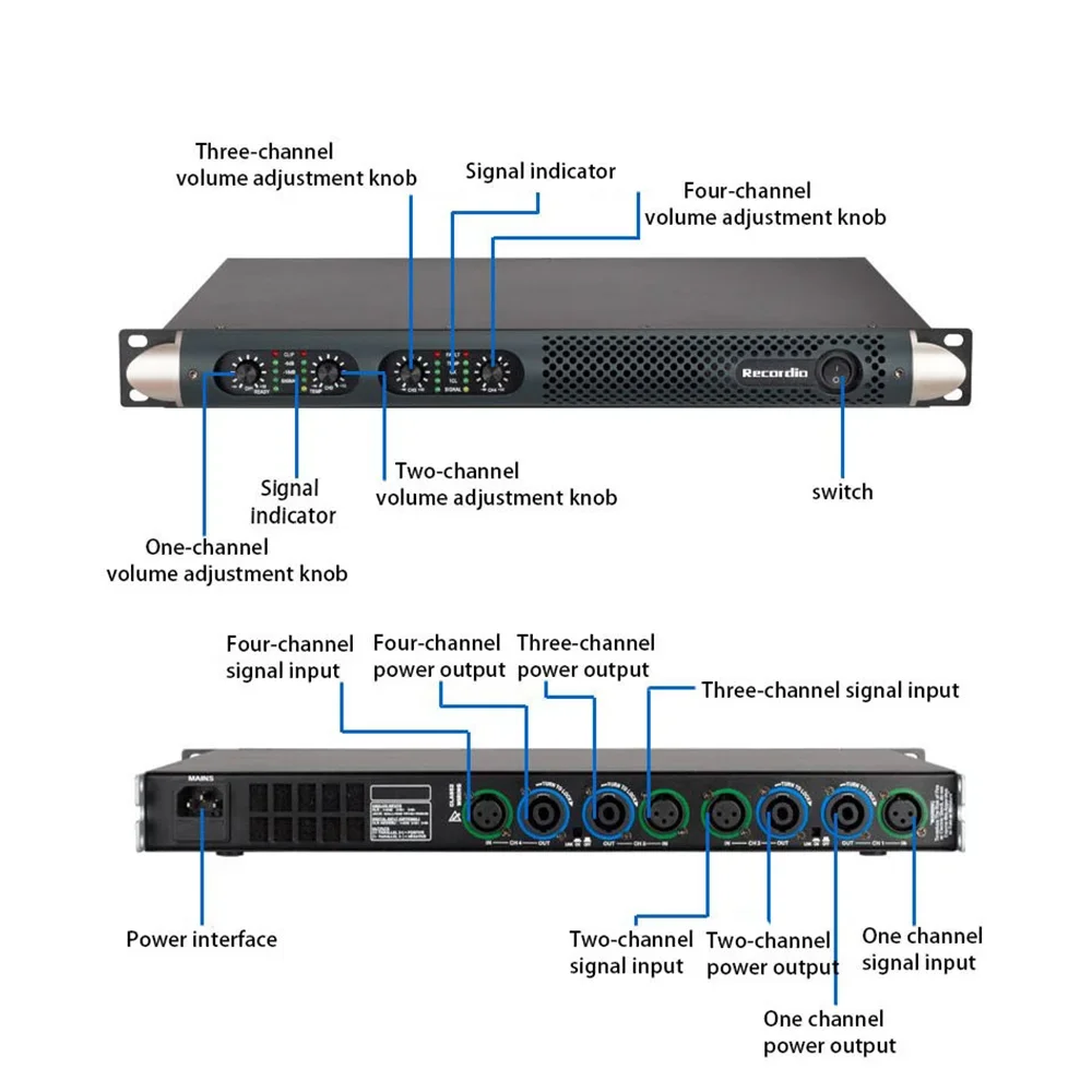 Professional Power Amplifier DA4450 4 channel power amplifier 1u power amplifier