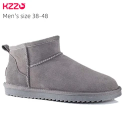 KZZO Size 38-48 Australian Real Sheepskin Men's Snow Boots Natural Fur Wool Lined Casual Mini Short  Winter Non-slip Warm Shoes