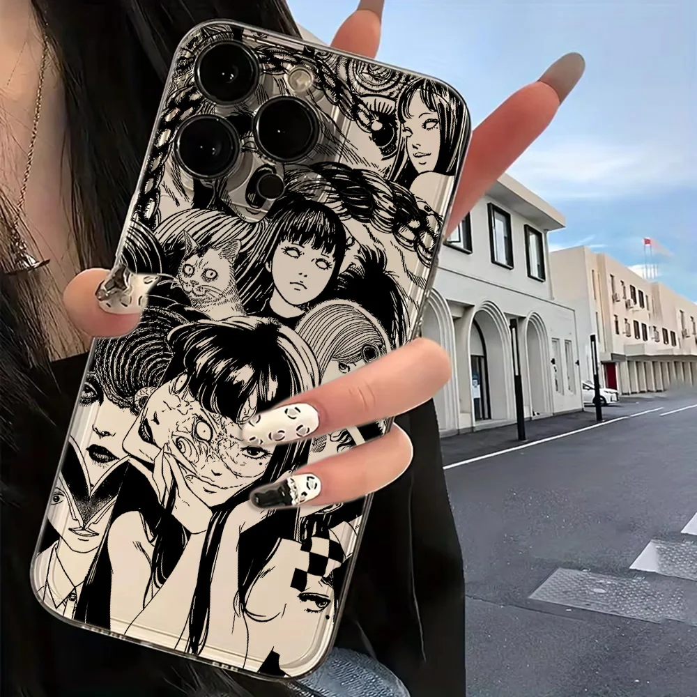 جراب هاتف Junji Ito Horror Manga Tomie لهاتف iPhone 16e 16 15 14 13 12 11 Mini Pro Max X XR XS Max 7 8 Plus شفاف ناعم من مادة البولي يوريثان