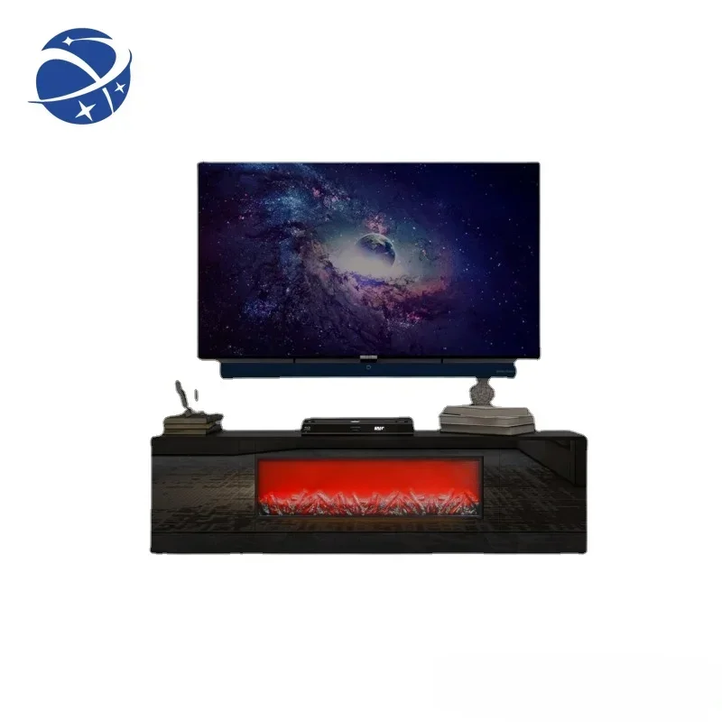 YYHCModern black electric fireplace TV stand with insert fireplace,without remote and heating,For indoor living room furniture