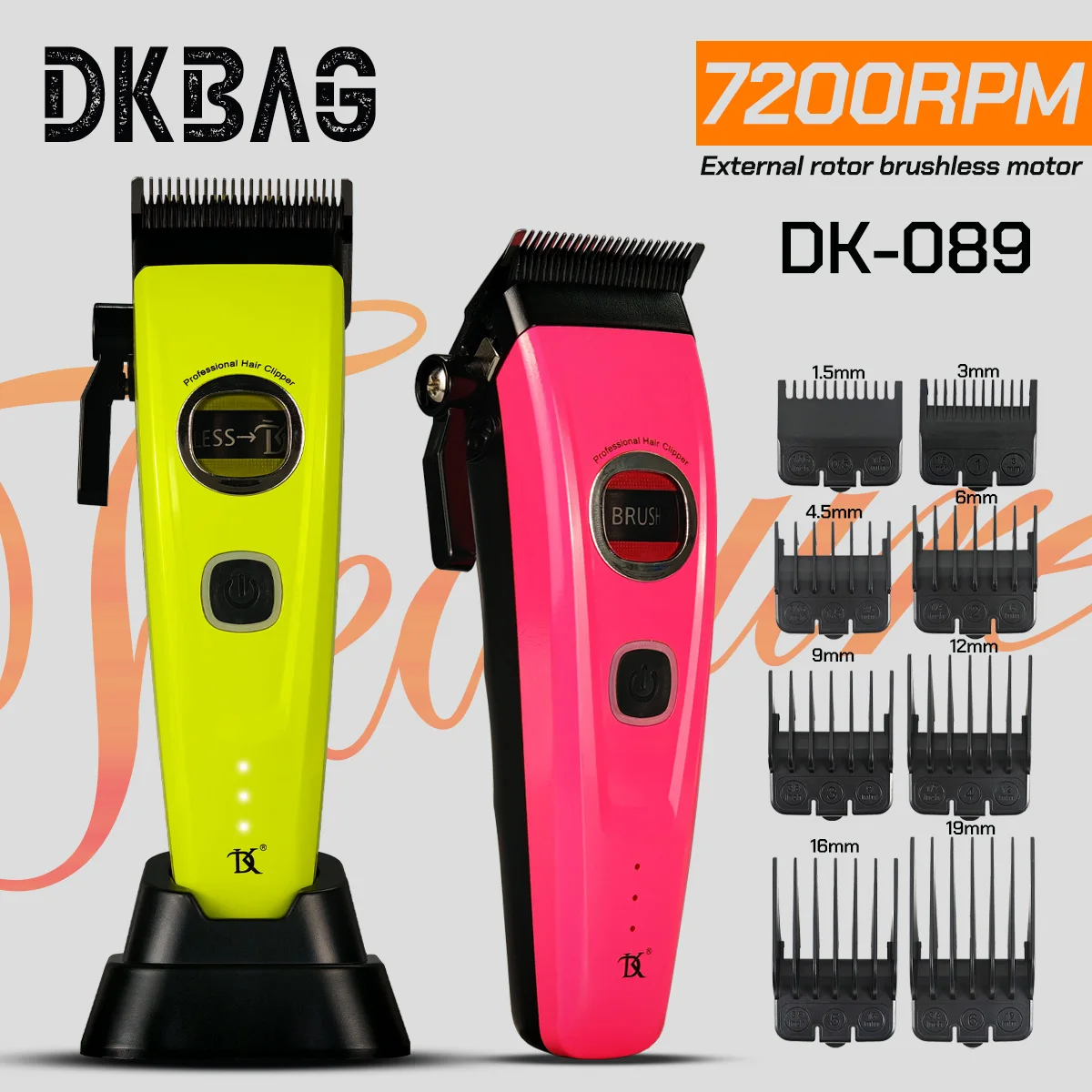 

Professional hair salon carving hair clipper DK-089 7500RPM men's hair trimmer beard trimming tool pink green shaver