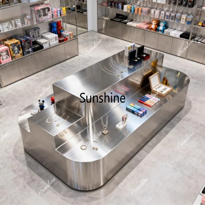 

Simple modern clothing store Nakajima table stainless steel double layer, display stand, water table