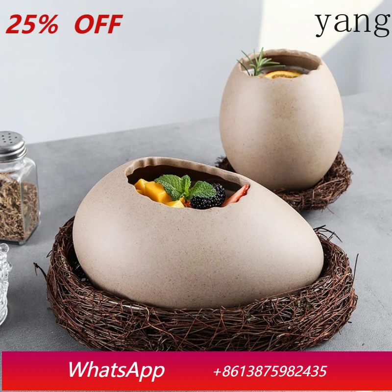 LMM creative bird's nest decoration dessert bowl egg shell ostrich egg shape ceramic bowl