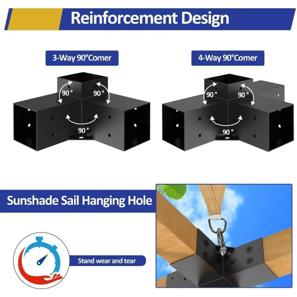 중합금 강철 퍼골라 키트, DIY 퍼골라 브래킷, 4 "x 4" 목재용 3 방향 브래킷 포함