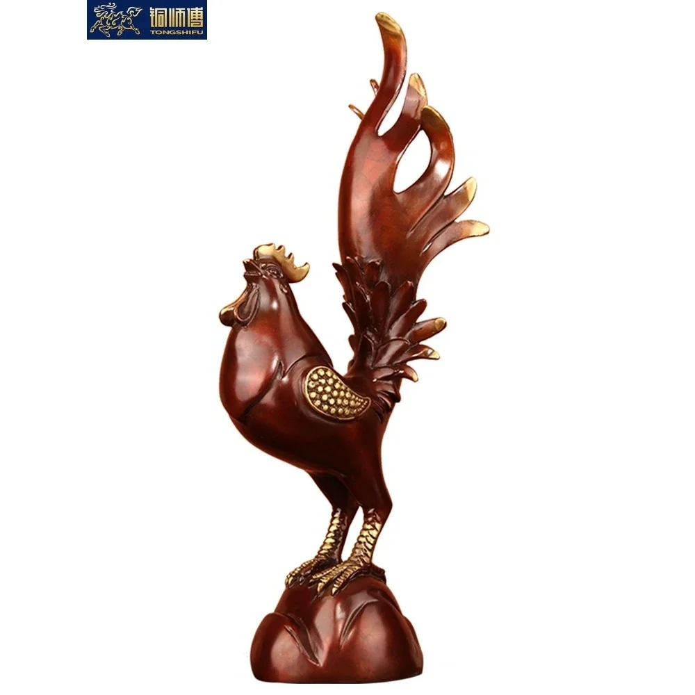 Astonishing at First Cry' Full Copper Rooster Ornament, Copper Rooster Zodiac, Bedroom Room Decor, Attraction Charm.