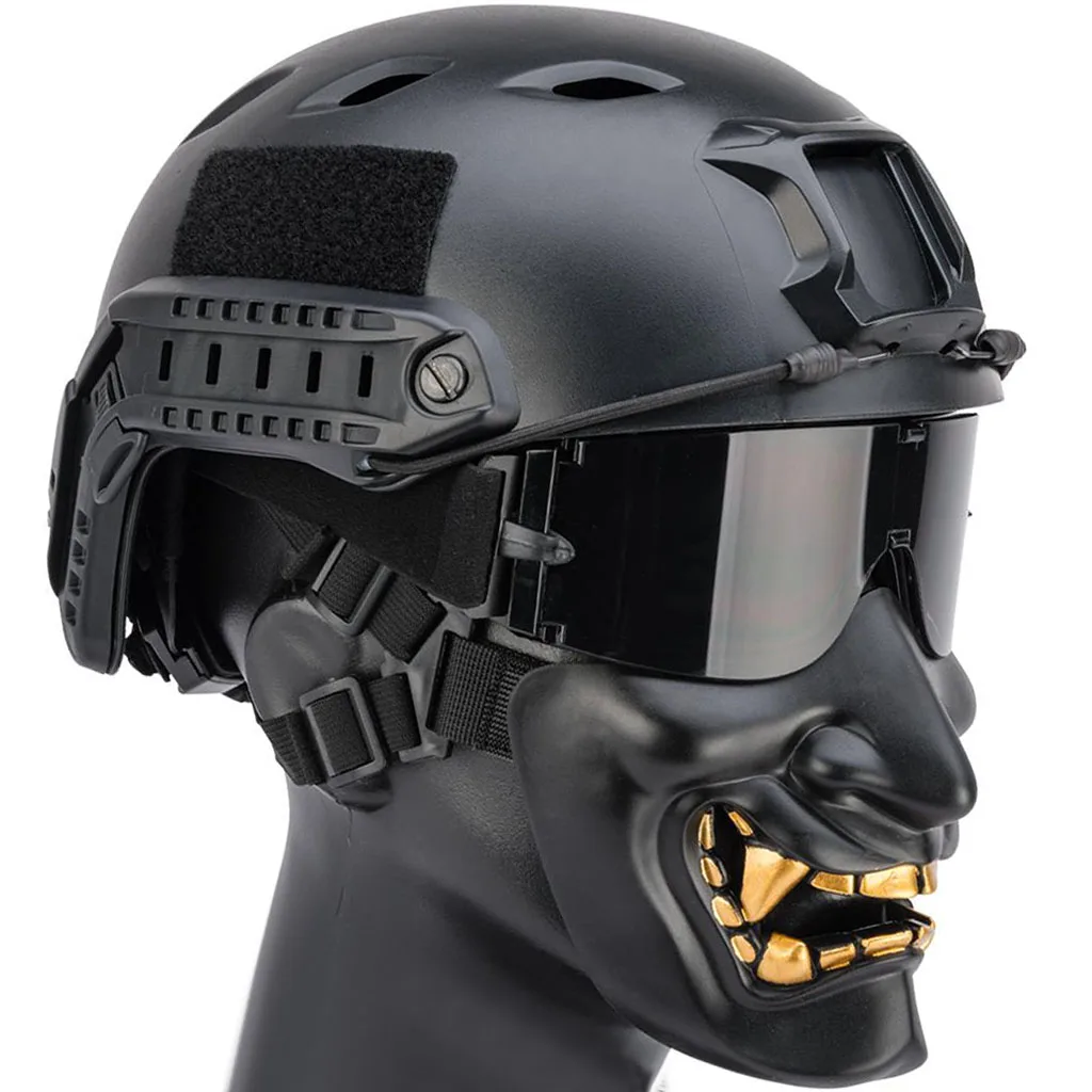 Tactical Helmet Sets, Half Face Skull Mask and Airsoft Goggles Outdoor Paintball Protective Gear, with Advanced EPP Pad