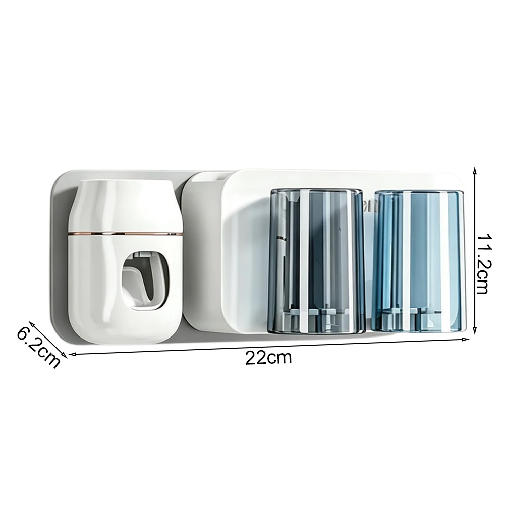 2pcs White No Drill Wall Mounted Toothbrush Holder With Automatic Toothpaste Dispenser And Cups For Bathroom Storage Organizer