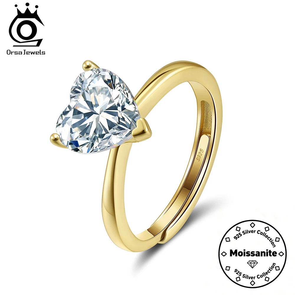 

ORSA JEWELS Стерлинговое серебро 925 пробы 1-4 карата Сверкающее кольцо с муассанитом в форме сердца D VVS1 Лабораторный бриллиант Высококачественные ювелирные изделия SMOR06