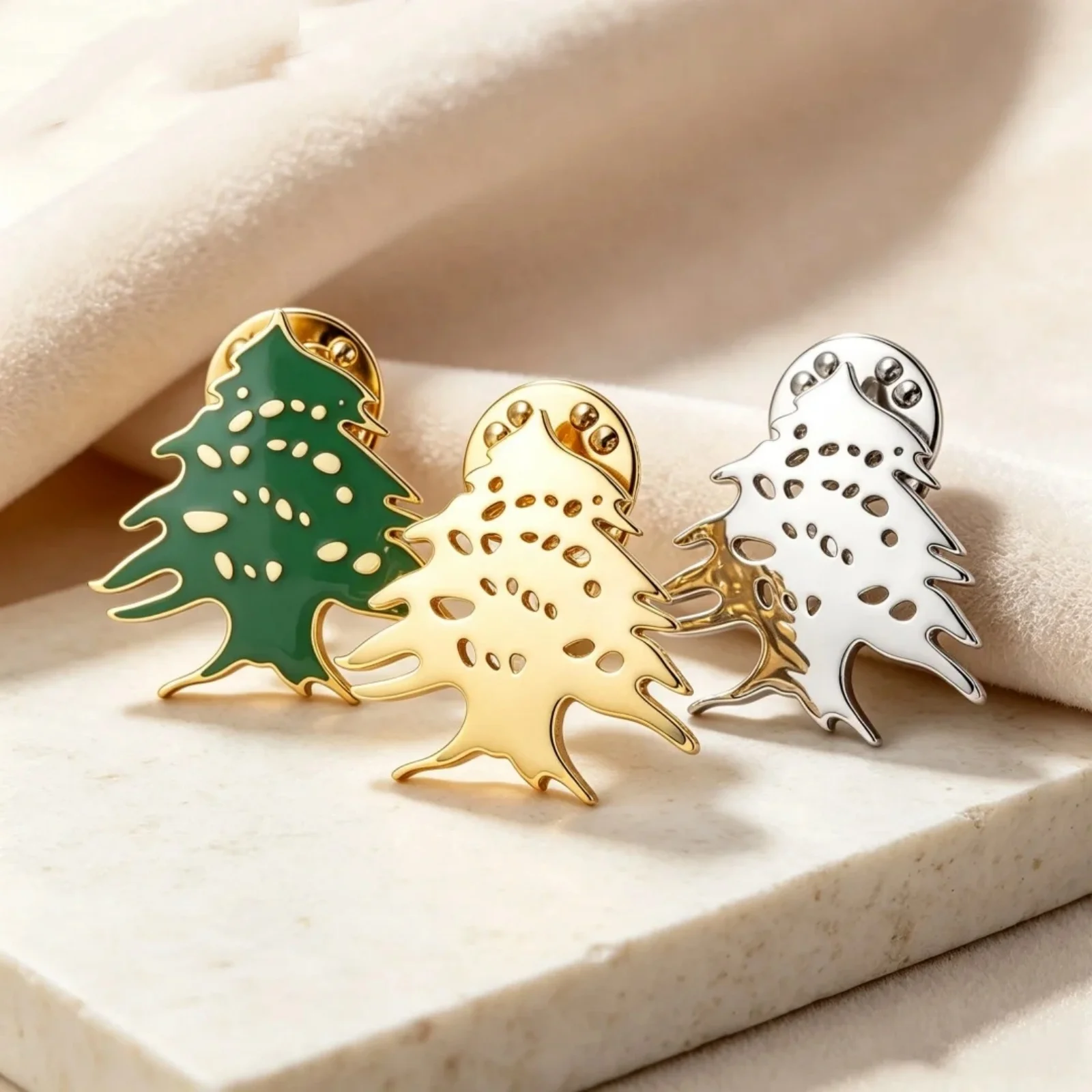 Minimalist Lebanon Cedar Brooch Stainless Steel Flag Cedar Tree Brooch Lebanon Map Enamel Suit Collar Badge Fashion Jewelry Gift