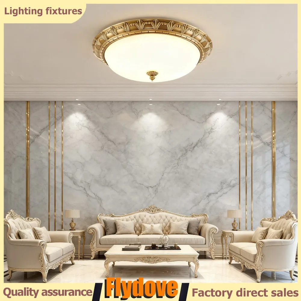 

European Retro E27 Copper Ceiling Light with Circular Glass Lampshade Diameter 19/15/11 Inches Hallway Balcony LED Ceiling Light