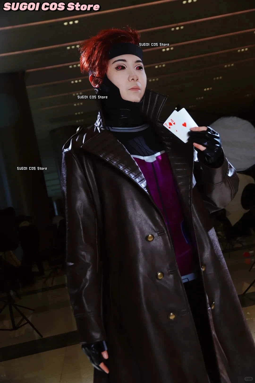 

Gamitbit Cosplay Anime Game Rivals Costume aBcSCS@Pink Armor Punk Long Coat Cool Temporary Tattoo Red Wigs Set Halloween Party