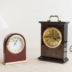 Vintage Solid Wood Baking Varnish Desk Clock Chinese Style Desk Clock Simple Table Decoration Silent Modern Creative Desk Clock