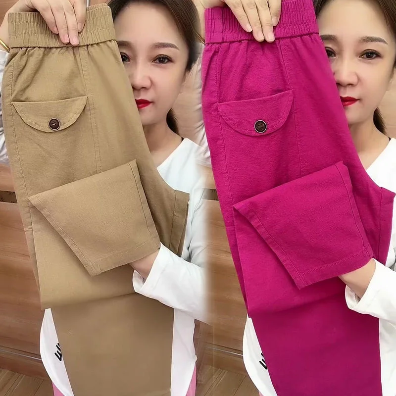 

SpringSummer New Korean Cotton And Linen All-Match Elegant Thin Pants Woman Loose High Waist Casual Trousers Women Harlan Pant
