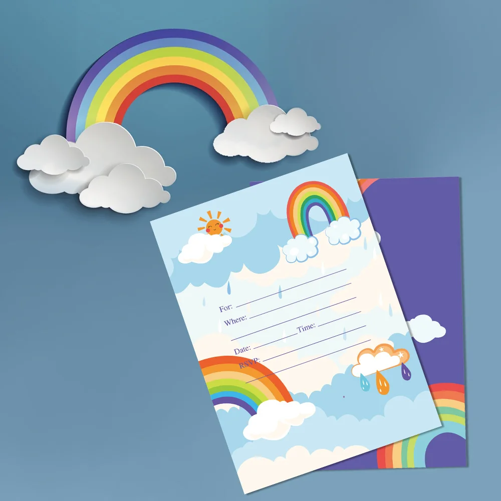 10pc/lot  Color Rainbow Party Invitations Card Sun Cloud Party Greeting Cards Birthday Party Favor Decorations