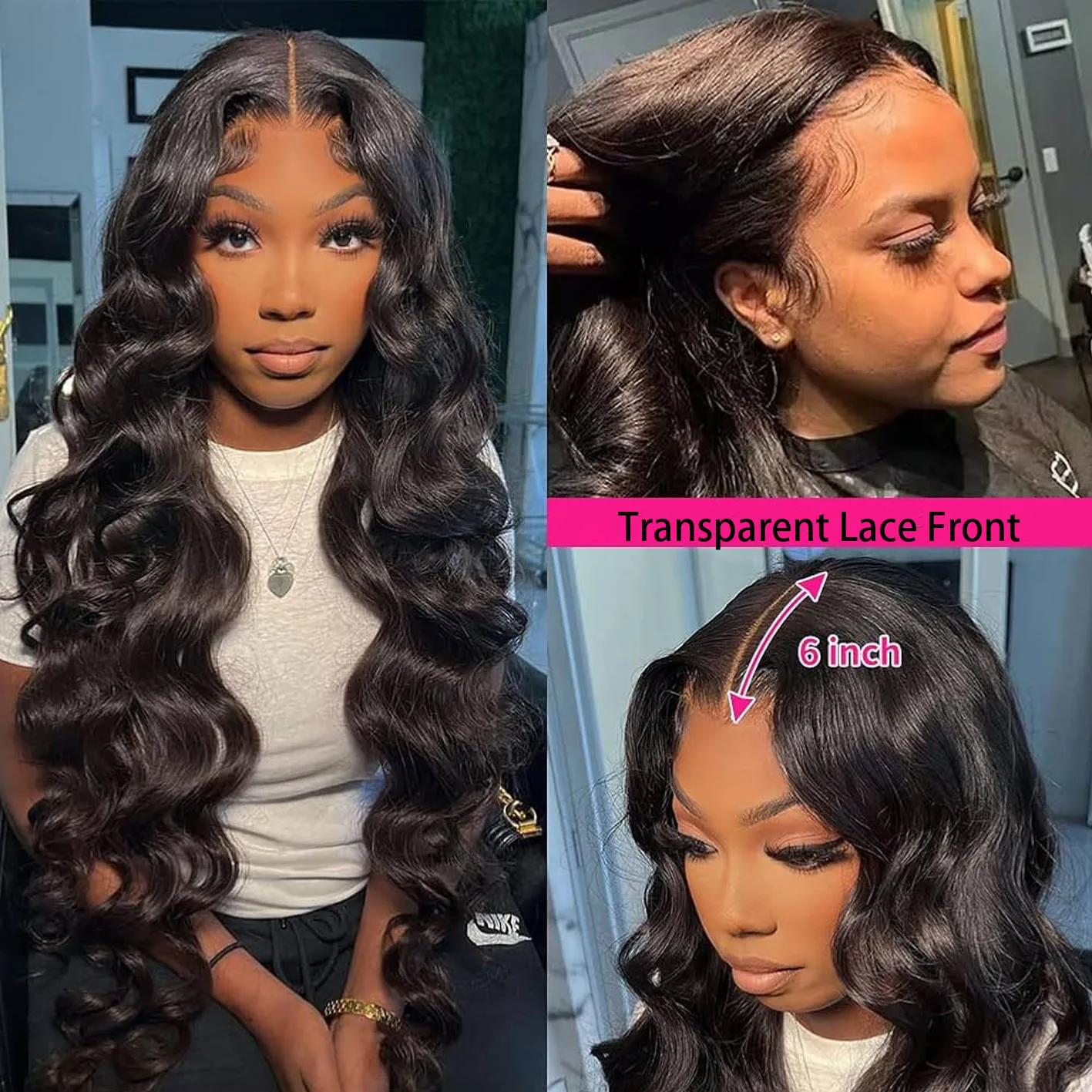 Body Wave Natural Color Transparent Lace Frontal Human Hair Wigs 5x5 Lace Closure Wigs For Women With Baby Hair 180% Density